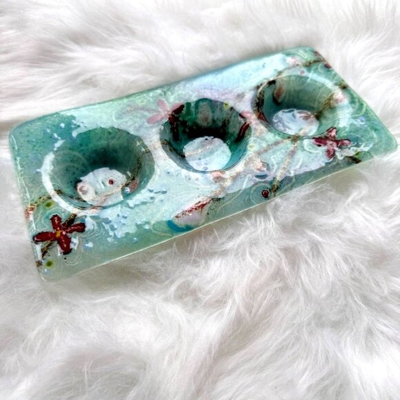 Signed Handmade Fused Art seattle design Candle Holder New Boho created in WA